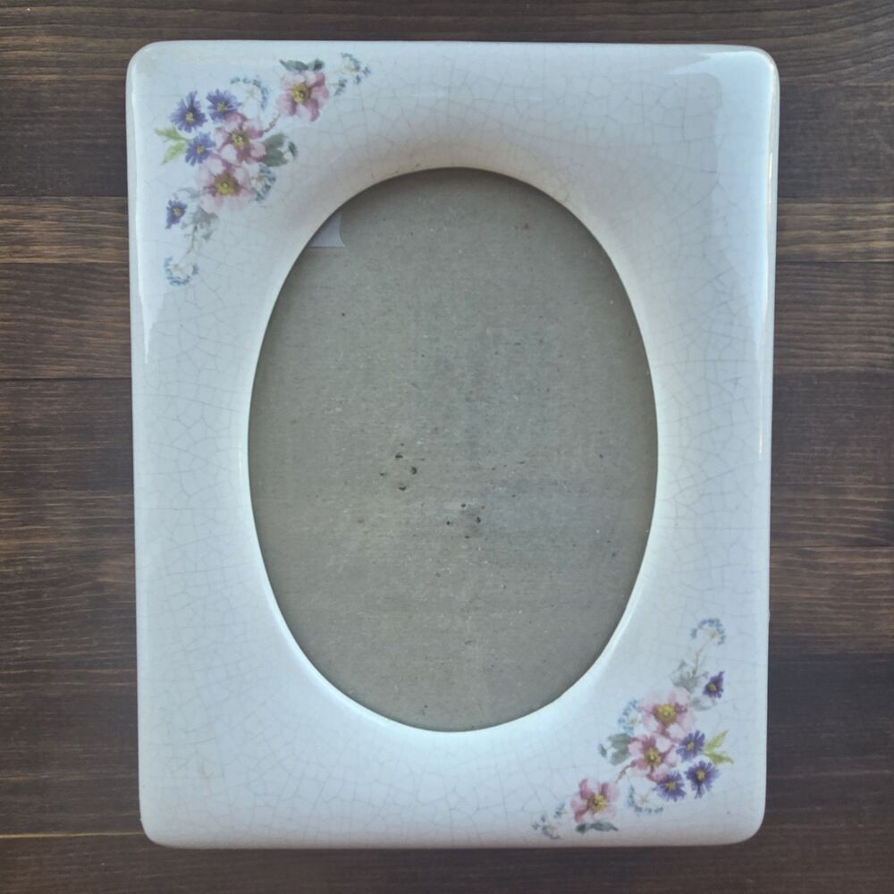 Vintage Ceramic Floral 5x7 Picture Frame Crackle Glaze Cottagecore Pastel